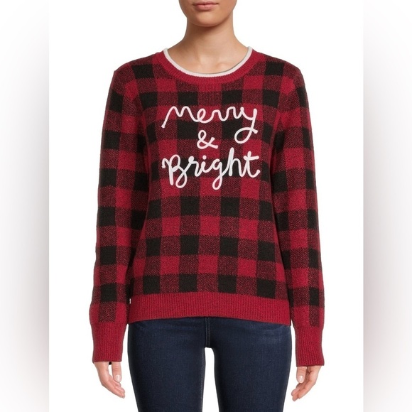 Holiday Time Sweaters - HOLIDAY TIME MERRY & BRIGHT BUFFALO PLAID SWEATER SZ XS HOLIDAY FAMILY PICTURES